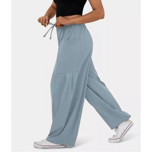 Women's Wide Leg Capri Pants Casual Loose Fit Lantern Trousers Drawstring Elastic Waist Pants - 1 of 4