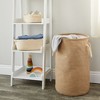 Juvale Large Collapsible Woven Jute Fabric Round Laundry Hamper, Tall Drawstring Blanket Storage Basket with Lid & Handle, Brown 13.4"x22" - 2 of 4