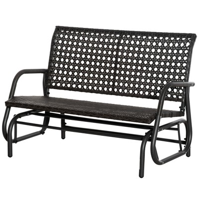 Dark Gray Steel Frame Wicker Outdoor Glider Bench