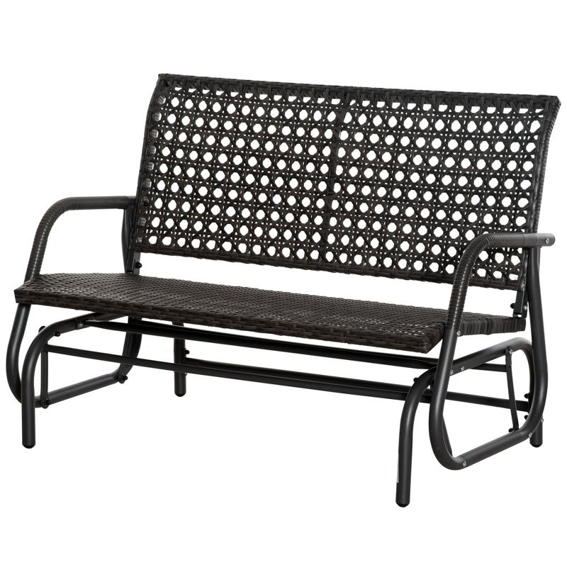 Outsunny 2-Person Outdoor Wicker Glider Bench Patio Garden PE Rattan Swing Loveseat Chair with Extra Wide Seat and Curved Backrest Dark Gray, 4 of 7