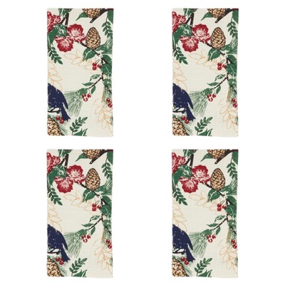 Nature-Inspired Pinecones and Birds Cotton Table Napkins Set