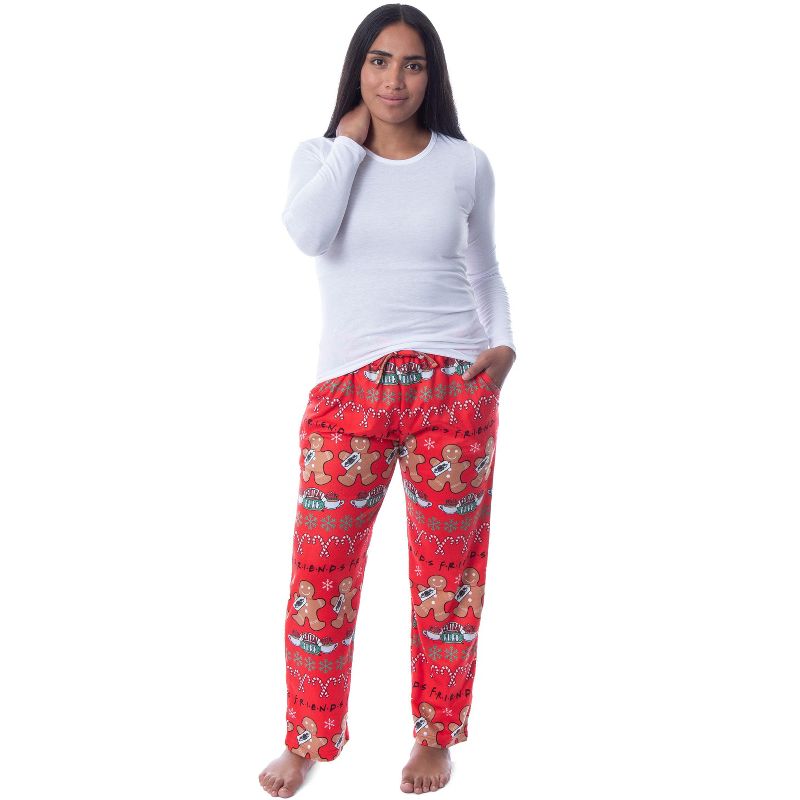 Friends The TV Series Womens' Gingerbread Central Perk Ugly Sweater Pajama Pants Red, 4 of 5