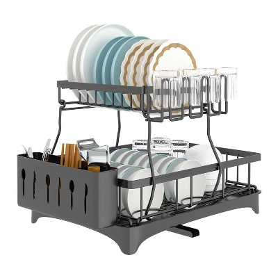LunaLulinlk 2-tier dish drying rack with draining board for kitchen countertops