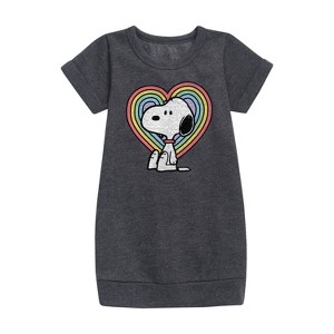 - Peanuts - Snoopy Pastel Heart Graphic Short Sleeve Fleece Dress - 1 of 3