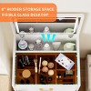 Makeup Vanity Table with Flip Top Mirror, LED Light & Power Outlet, White Glass Surface with Stool and Drawers-Cuddlewood - 3 of 4
