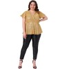 Agnes Orinda Women's Plus Size Sequin Metallic Faux Wrap V Neck Short Sleeve Glitter Party Peplum Blouses - 3 of 4