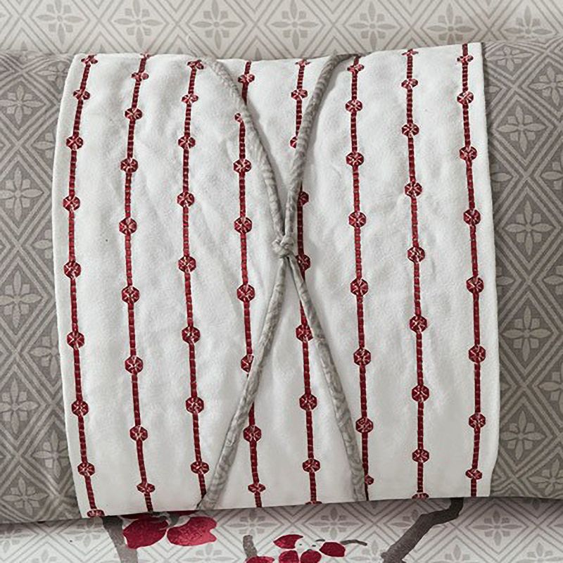 N Natori Cherry Blossom Embroidered Cotton Percale Oblong Pillow 12x22 Grey, 3 of 4