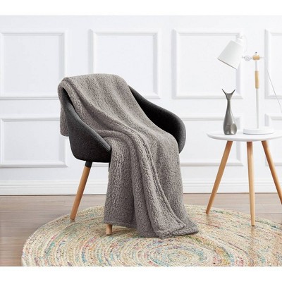 My World Cloud Faux Shearling Throw Blanket in Gray