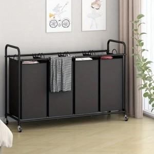 JANSNO 4-Bag Black Laundry Sorter Hamper Cart with Heavy-Duty Lockable Wheels and Removable Bags - 1 of 4