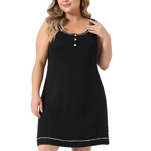 Agnes Orinda Women's Plus Size Placket Sleeveless Round Neck Piping Nightgown - 1 of 4