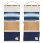 2-Pack Over the Door Closet Wall Hanging Organizer, Wall Mounted Storage Bag Case 3 Pockets Lined Cotton Fabric, 11.75”x27”