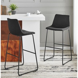 Barton Set of 2 Bar Stools Myrick Black w/Back 30" Kitchen Counter Chairs Pub - 1 of 4