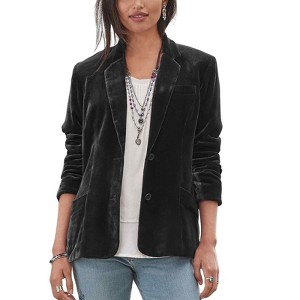 Coolmee Women's Casual 1 Button Velvet Jacket Velvet Cardigan Blazer Office Work Short Coat Suit Jacket with Pocket - 1 of 3