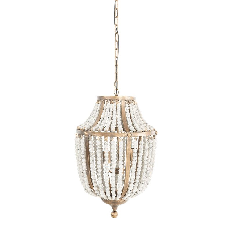 Storied Home Metal and Draped Wood Bead Chandelier Distressed White, 1 of 11