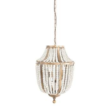 Storied Home Metal and Draped Wood Bead Chandelier Distressed White