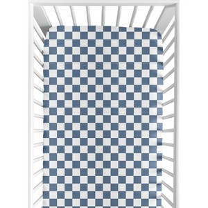 Sweet Jojo Designs Boy, Girl, Unisex/Gender Neutral Baby Fitted Crib Sheet Gingham Checkered Plaid Blue and White - 1 of 4