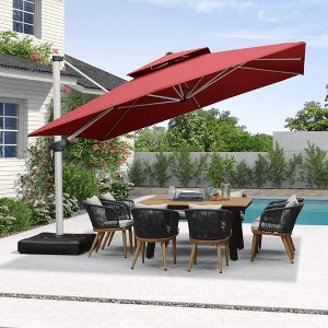 PURPLE LEAF 9/10/11/12ft Square Patio Cantilever Umbrella with Base Windproof Offset Heavy Duty Sun Umbrella for Pool Lawn Garden 360 Degree Rotation - 1 of 4