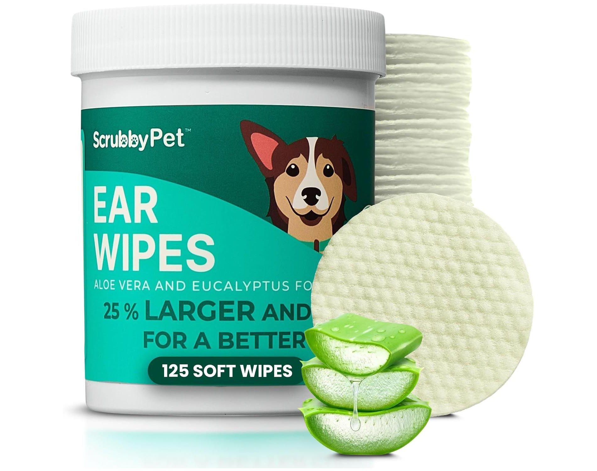 Dog Ear Wipes – 125 Count, Extra Thick, Aloe Vera & Eucalyptus, Hypoallergenic - Scrubby Pet