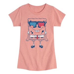 Girls' - SpongeBob SquarePants - Flag Fill Sunglasses Fitted Short Sleeve Graphic T-Shirt - 1 of 4