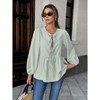 Clearlove Tie Front Tops for Women Puff Long Sleeve Shirt Peplum Hem Cute Babydoll Blouse - 2 of 4