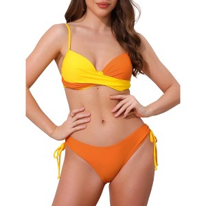 INSPIRE CHIC Women's Front Cross Contrast Color Bikini Sets, Strappy Top Tie Size Triangle Bottoms Swimwear Bathing Suits 1 Set - 1 of 4