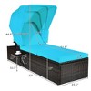 Costway 2PCS Patio Rattan Lounge Chair Chaise Cushioned Top Canopy Adjustable Turquoise - image 3 of 4