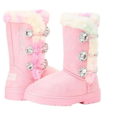 bebe Toddler Girl's Winter Boots with Chic Embroidery and Sparkling Rhinestone Button Accent