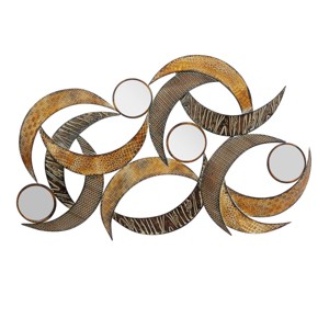 Metal Abstract Wall Decor with Round Mirror Accents Beige - Olivia & May: Iron Frame, Vertical Orientation, Spot Clean - 1 of 4