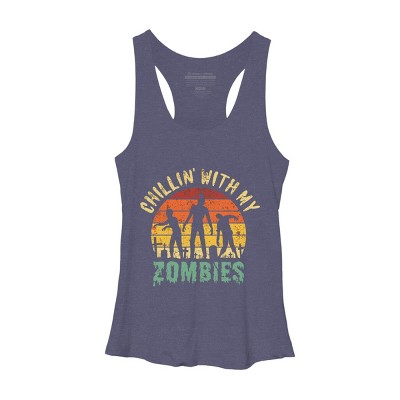 Women's Design By Humans Halloween Chillin With My Zombies Funny By Ering Racerback Tank Top