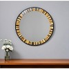 HomeRoots 32" Brown and Black Faux Stone Round Framed Accent Mirror - 2 of 4