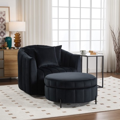 Aortzio 40.35"W 360 Swivel Chair Upholstered Accent Chair With Round Storage Ottoman