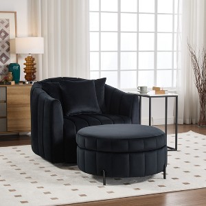 Aortzio 40.35"W 360 Swivel Chair Upholstered Accent Chair With Round Storage Ottoman - 1 of 4