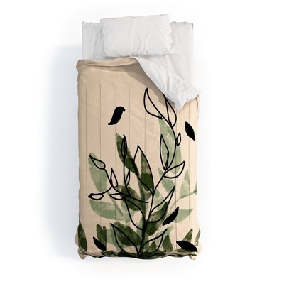 Aleeya Jones Green and Black Leaves Comforter Set - Deny Designs