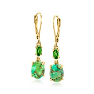 Ross-Simons Green Turquoise and .40 ct. t.w. Chrome Diopside Drop Earrings in 18kt Gold Over Sterling - 1 of 3