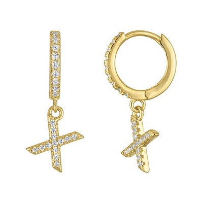 Junior Jewels 14K Gold Over Sterling Silver Cubic Zirconia Initials Drop Earrings