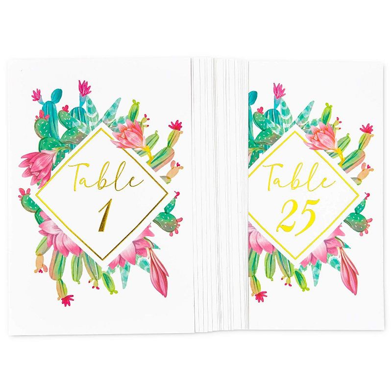 Sparkle and Bash 25 Pack Cactus Theme Table Number Cards for Weddings, Numbers 1-25, 4 x 6 inches, Gold Foil, 3 of 6