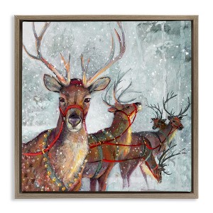 Stupell Industries Winter Reindeer Holiday Landscape Floating Frame Canvas Art - 1 of 4