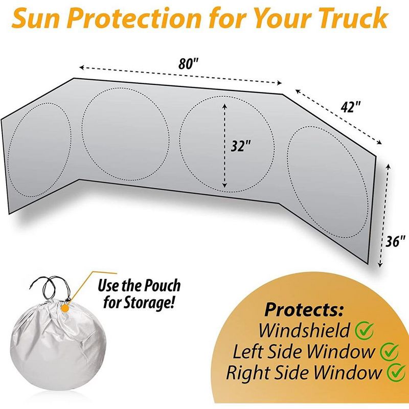 Zone Tech Semi-Truck Sunshade for Windshield and Side Window - Protective Reflective Magic Sunshade Maximum Coverage to Block UV Sun Heat Rays, 3 of 8