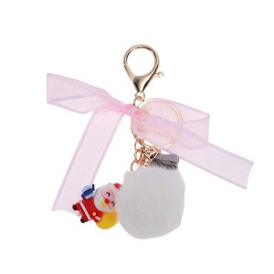 Unique Bargains Christmas Double Ring and Lobster Clasp Plush Mesh Metal Keychain 1 Pc - 1 of 4