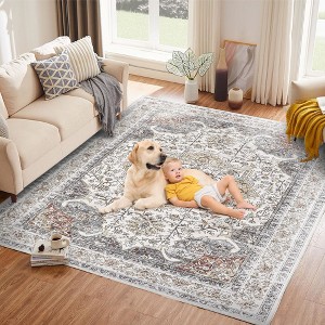 Modern Washable Area Rug for Living Room, Vintage Floor Rug with Non Slip Backing, Low Pile Stain Resistant Carpet for Dorm - 1 of 4