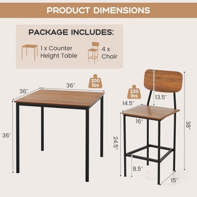 Walnut and Black Industrial Pub Table Set with 4 Chairs