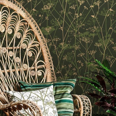 Sage and Gold Wild Chervil Floral Wallpaper Roll