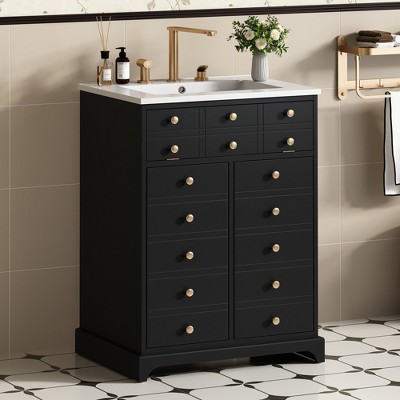 30 Inch White Bathroom Vanity With Ceramic Sink, Modern Freestanding Single Bathroom Vanity Set With 2 Multifunctional Storage Doors Bathroom Cabinet With Open Shelf, Ideal For Small Bathrooms