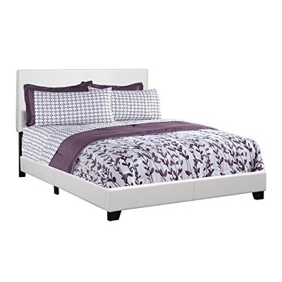 Monarch Specialties Bed Queen Size Platform Bedroom Frame Upholstered Pu Leather Look Wood Legs White Transitional