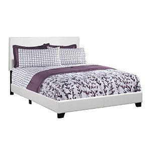 Monarch Specialties Bed Queen Size Platform Bedroom Frame Upholstered Pu Leather Look Wood Legs White Transitional - 1 of 4