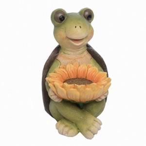Transpac Resin 15 in. Green Spring Garden Turtle Bird Bath - 1 of 2