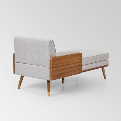 Beige and Dark Walnut Mid-Century Modern Chaise Lounge