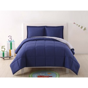 Full/Queen Anytime Solid Comforter Set Navy/Gray - My World, Blue/Gray