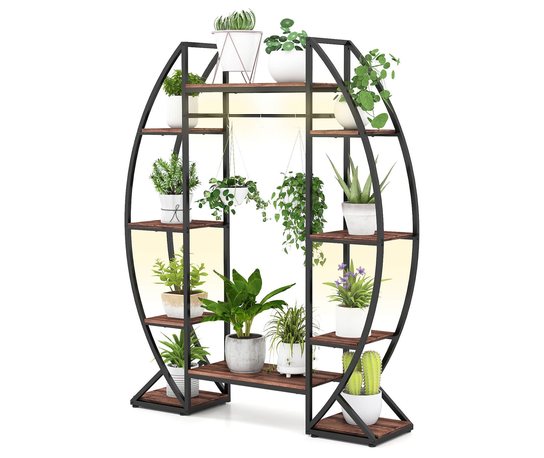 Costway 63” Tall 10-Tier Indoor Plant Stand with Grow Lights for Multiple Plants Balcony Brown/Coffee