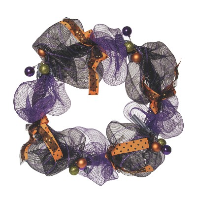Transpac Natural Fiber 23 in. Multicolor Halloween Ribbon Tulle Wreath
